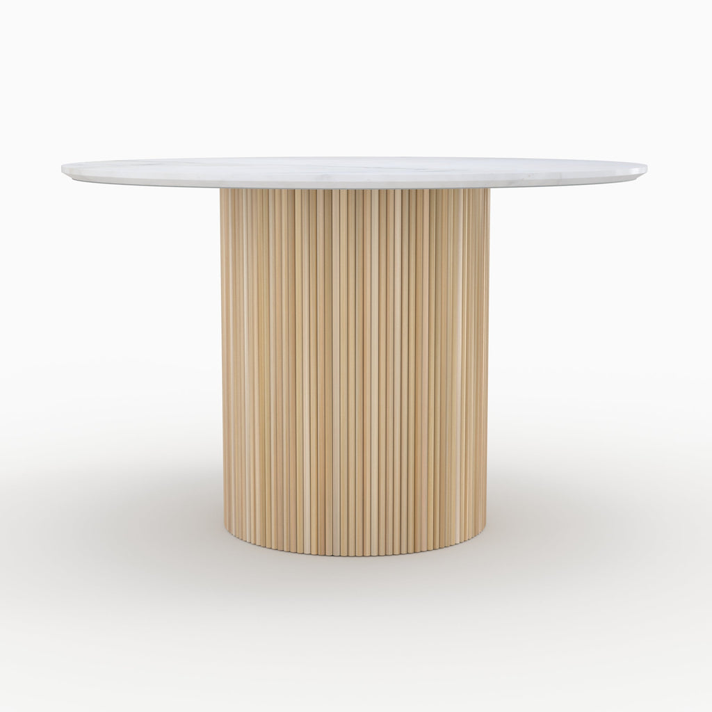 Agathe - Round Table for 4 People in White Marble and Mango Wood