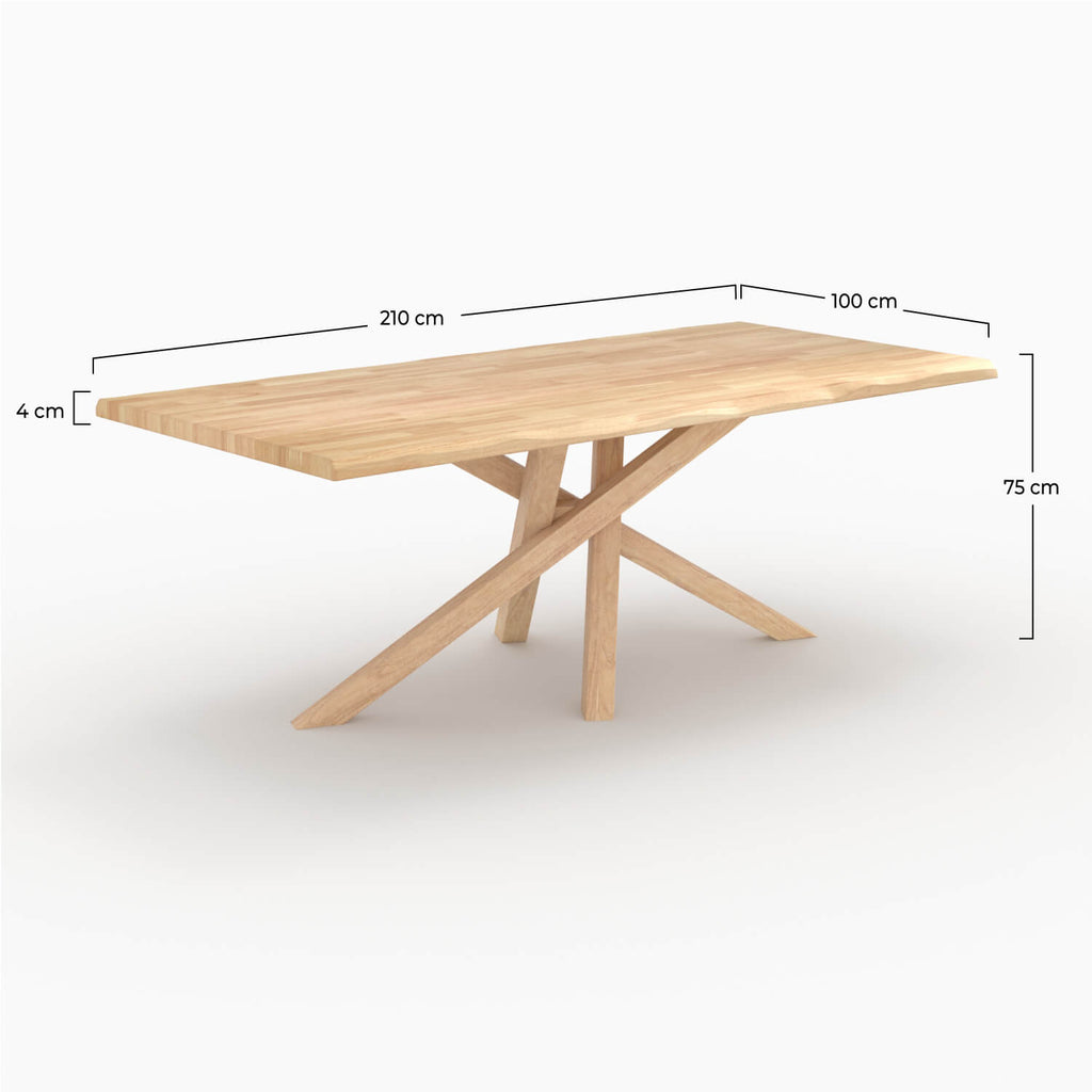 Robin - Rectangular Table in Light Solid Rubberwood for 8 People