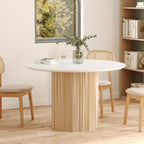 Agathe - Round Table for 4 People in White Marble and Mango Wood