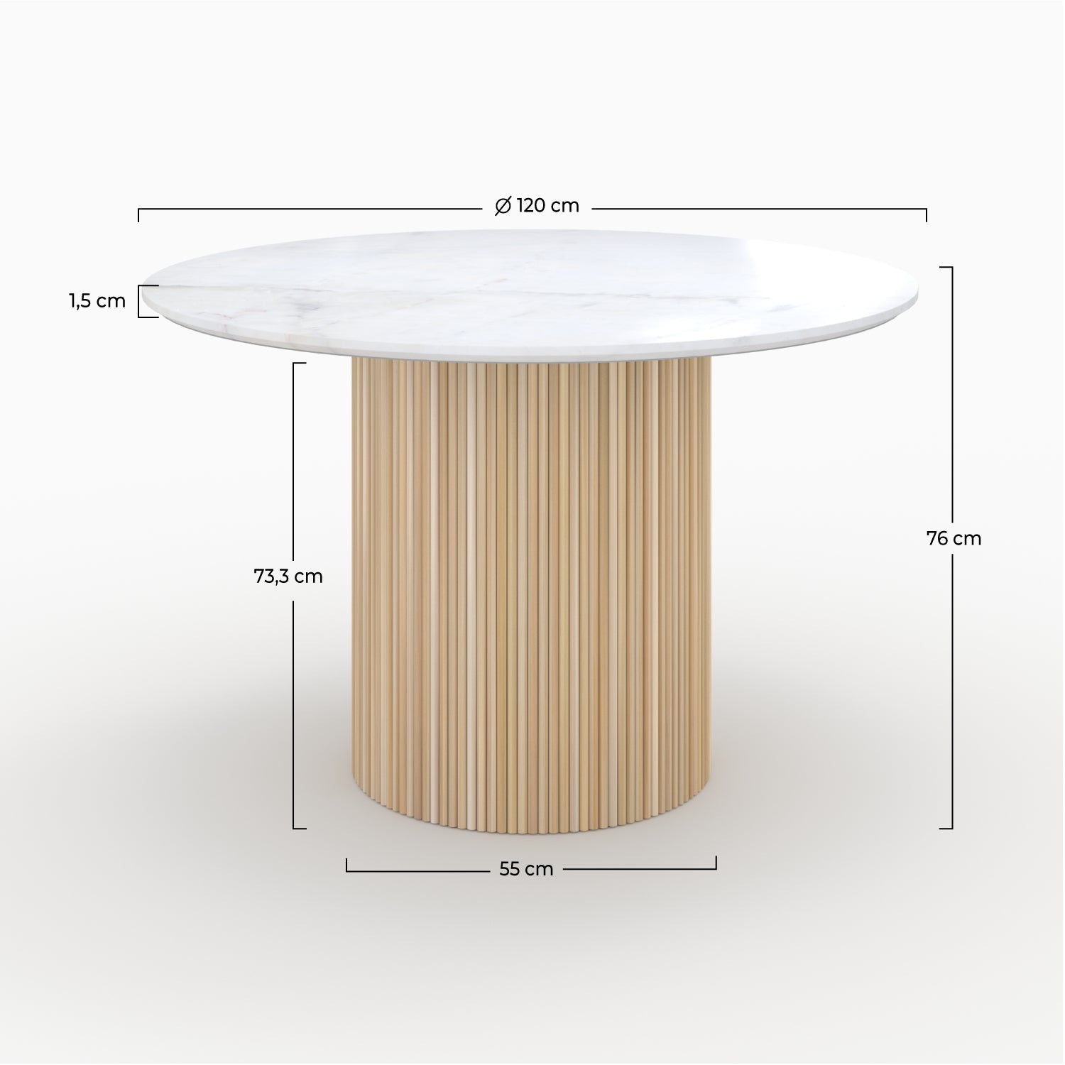 Agathe - Round Table for 4 People in White Marble and Mango Wood