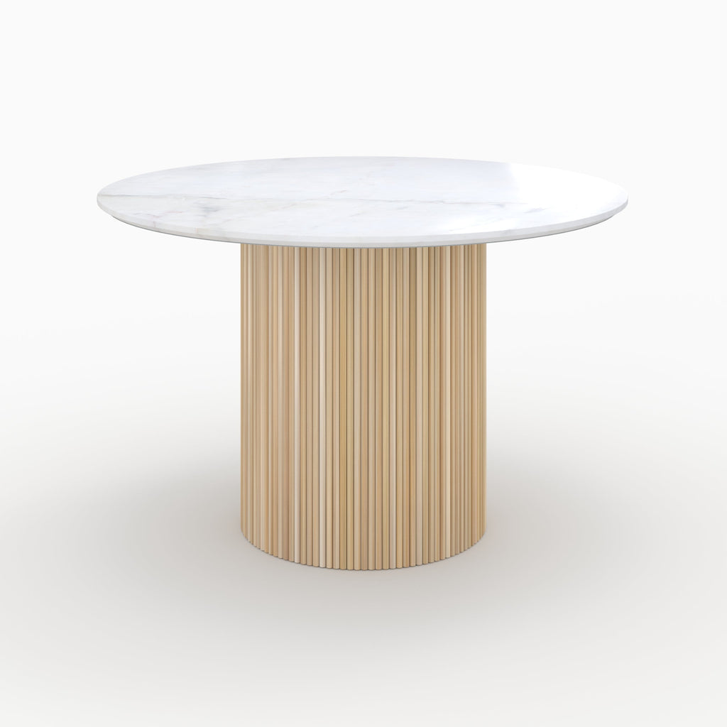 Agathe - Round Table for 4 People in White Marble and Mango Wood