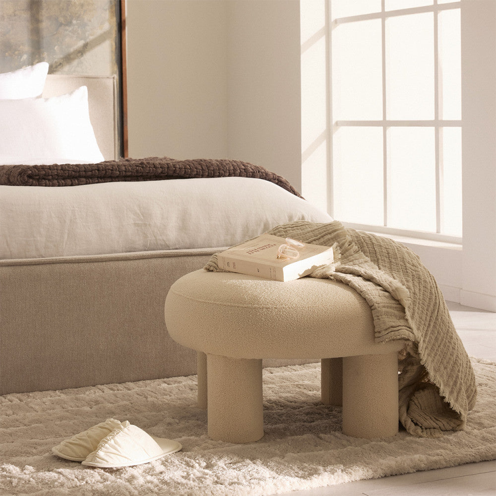 Bloomi - XL Round Stool - Bouclé Fabric - Cream