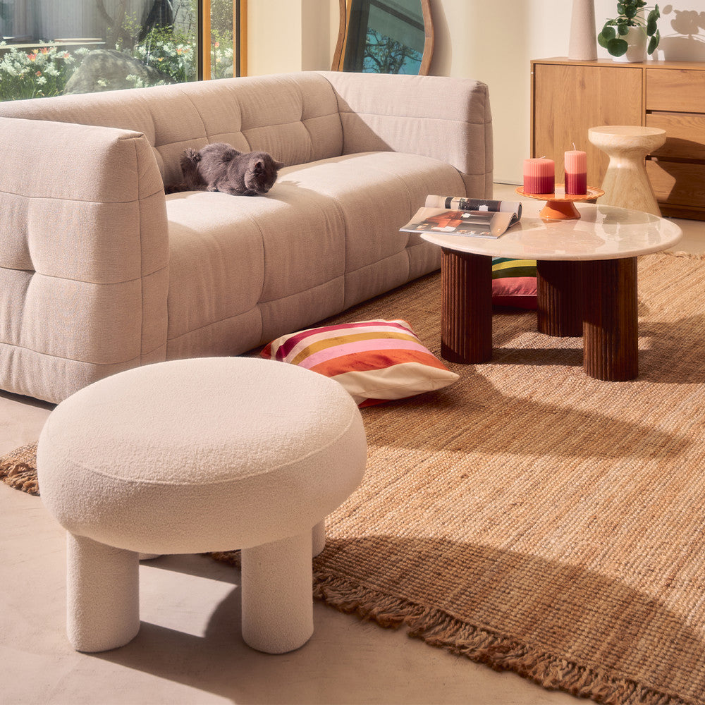 Bloomi - XL Round Stool - Bouclé Fabric - Cream