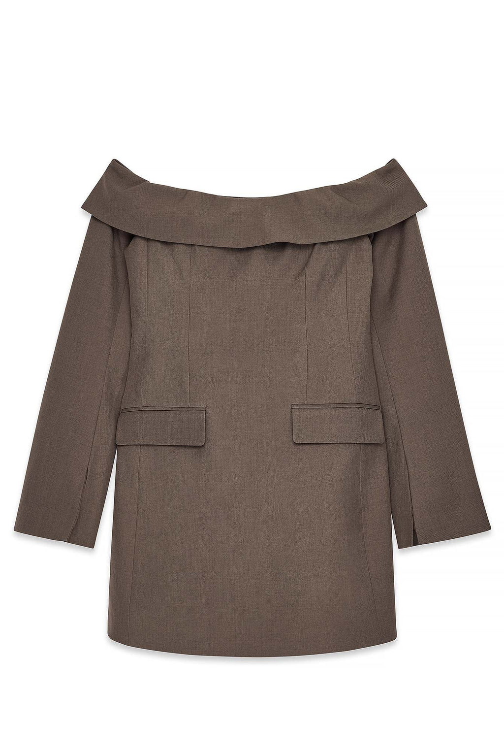 Vestido Corto Ajustado con Hombros Descubiertos Marrón