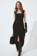 Tailored Square Neck Maxi Dress Noir