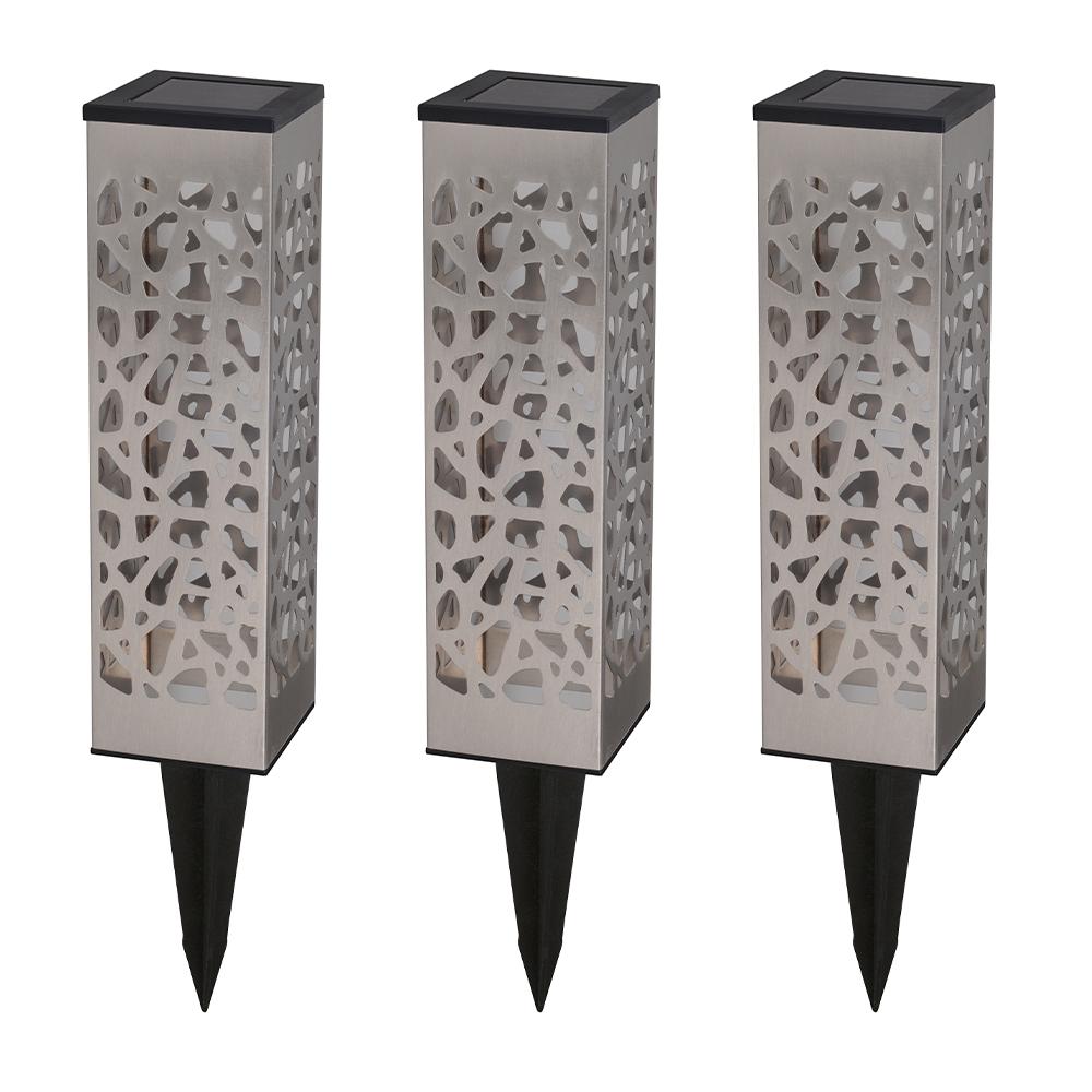 Set of 3 solar beacons to stick or place in warm white LED shadow ORGANIC INOX H31cm - REDDECO.com