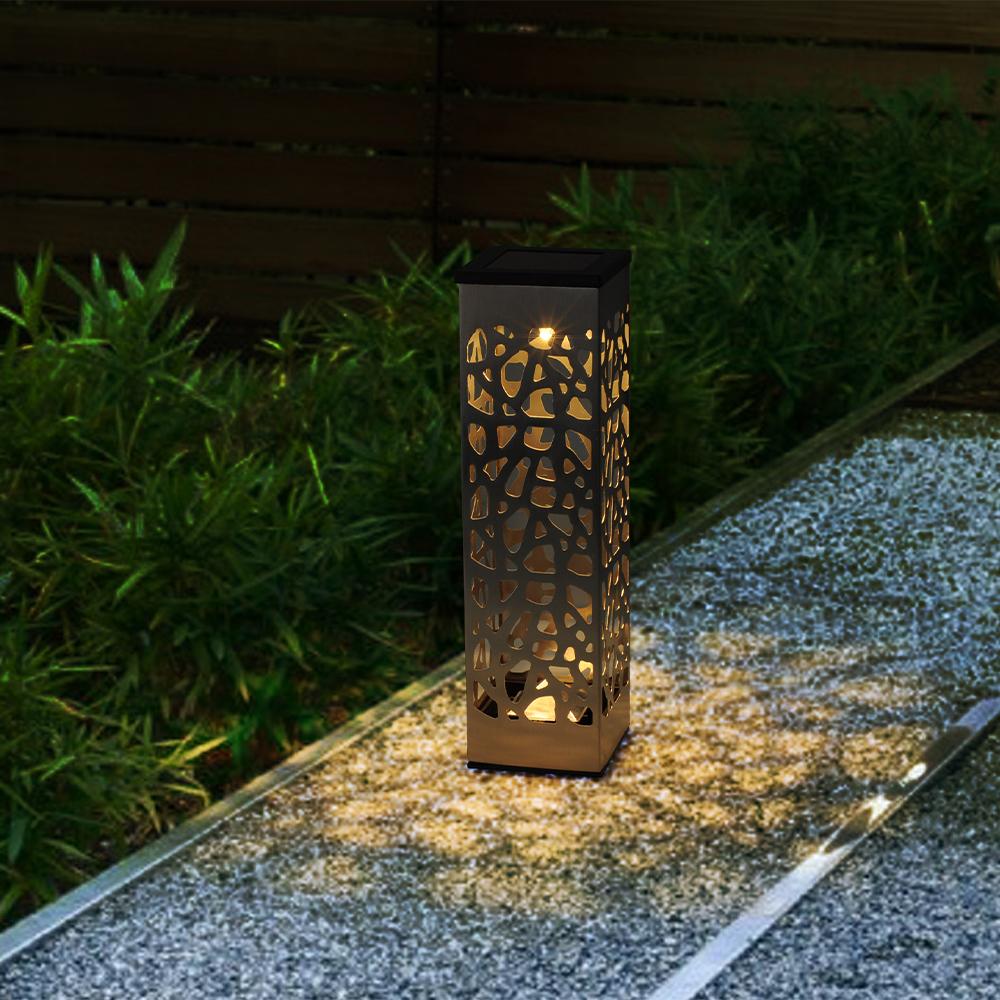 Set of 3 solar beacons to stick or place in warm white LED shadow ORGANIC INOX H31cm - REDDECO.com