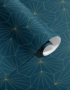Rotolo Carta da Parati Tiles - Blu Petrolio Dorato