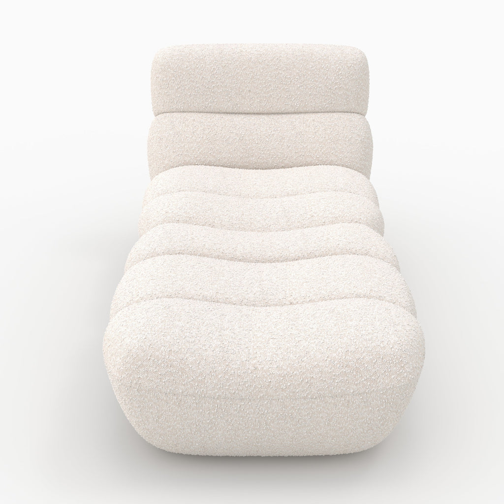 Teddy - Conjunto de Sillón y Puf de Tejido Bouclé Blanco