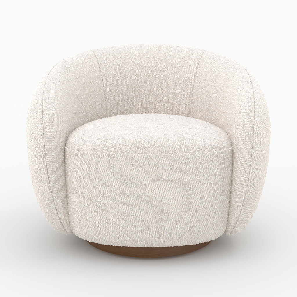 Naya - Swivel Armchair in White Bouclé Fabric