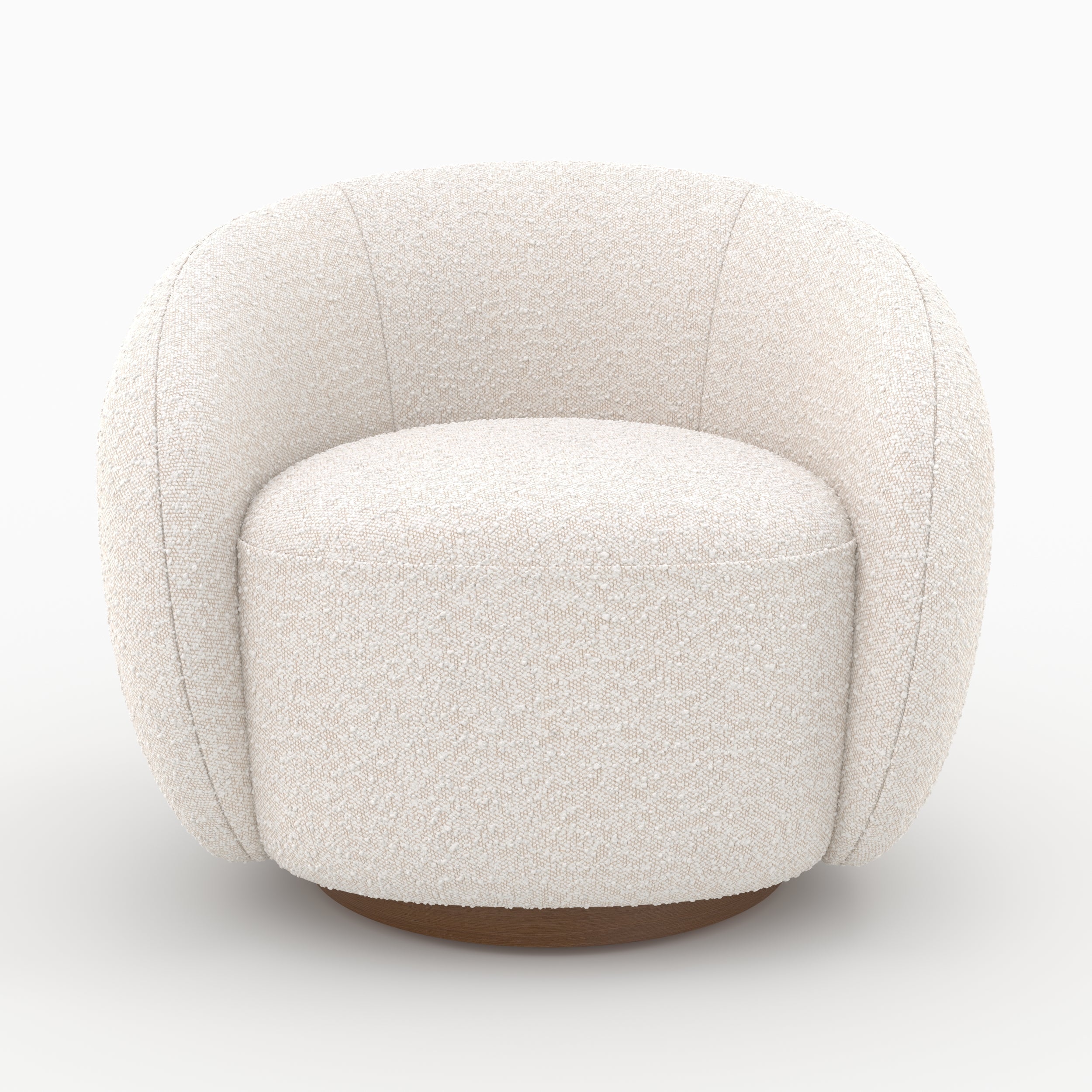 Naya - Swivel Armchair in White Bouclé Fabric