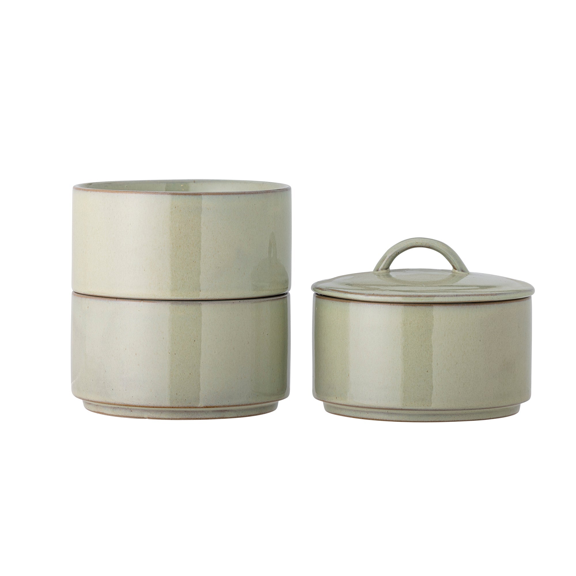 Ebba - Set of 2 Jars With Lid - Green - Stoneware