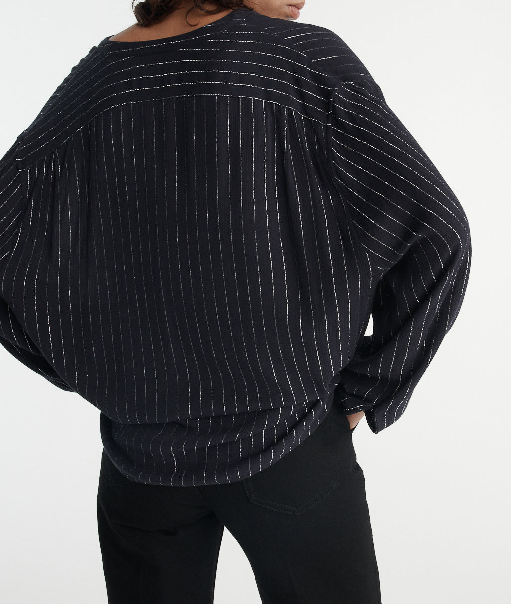 The Kooples - Top Fluido Azul Marino Rayas Plateadas - Mujer