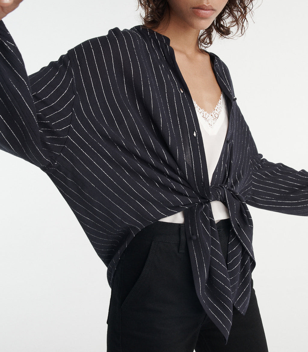 The Kooples - Top Fluido Azul Marino Rayas Plateadas - Mujer