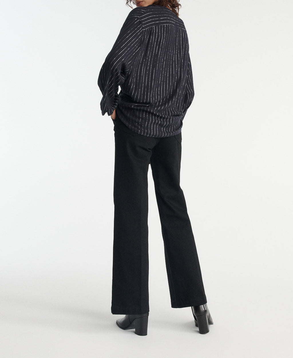 The Kooples - Top Fluido Azul Marino Rayas Plateadas - Mujer