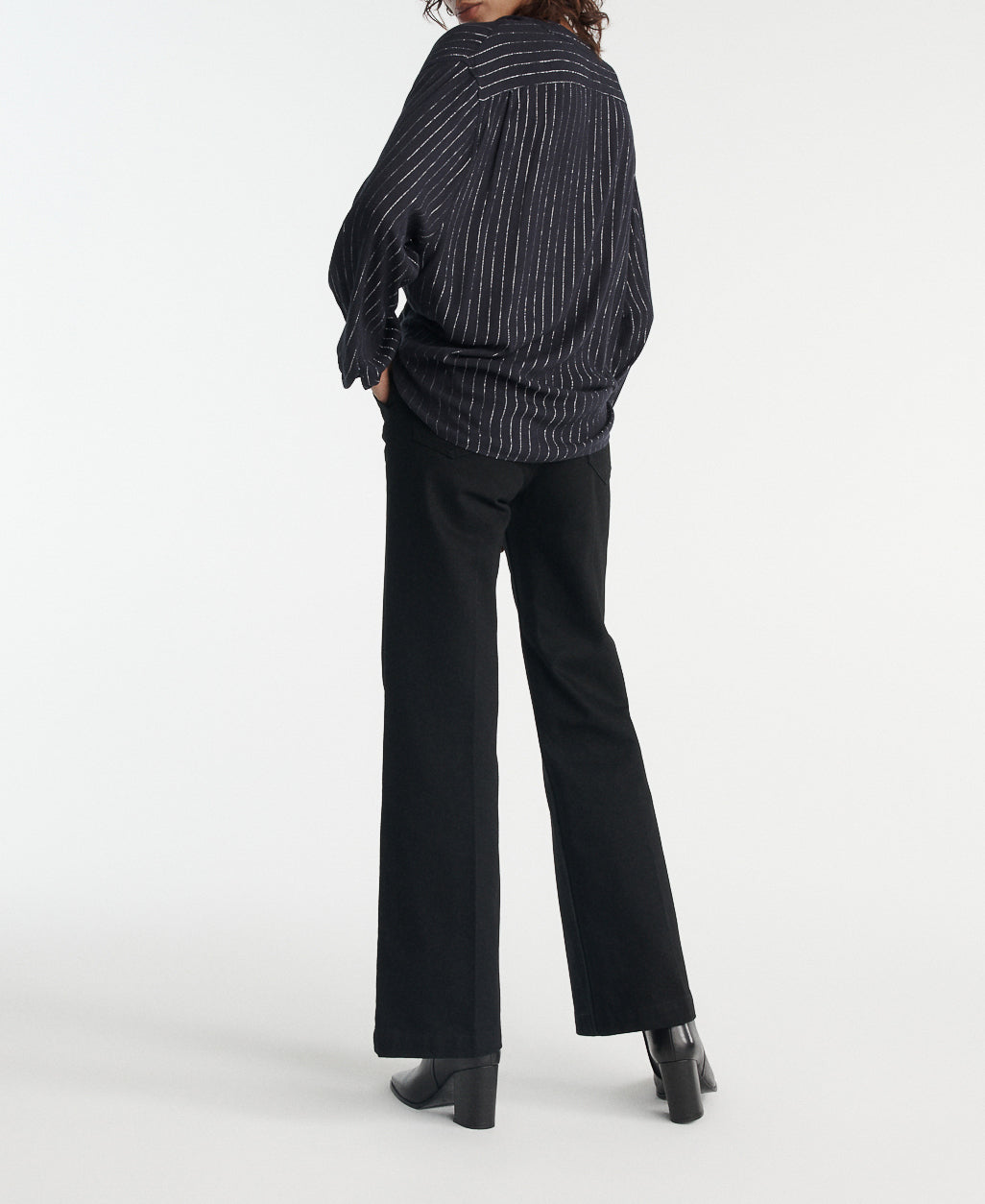 The Kooples - Top Fluido Azul Marino Rayas Plateadas - Mujer