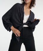 The Kooples - Top Fluido Azul Marino Rayas Plateadas - Mujer