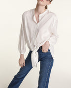 Wide Ecru Fluid Top With Tie Detail - Women