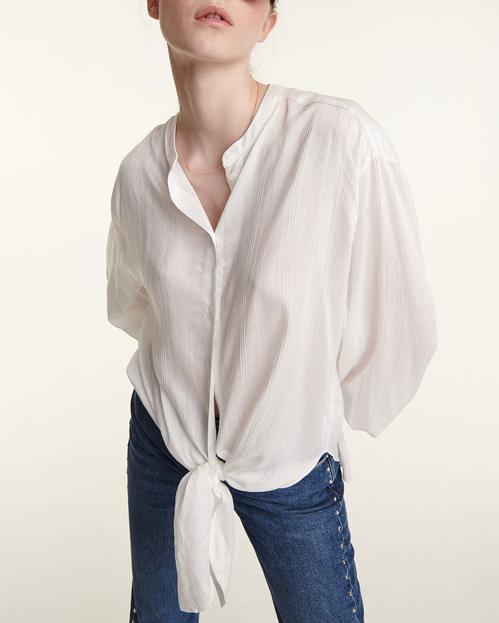 Wide Ecru Fluid Top With Tie Detail - Women