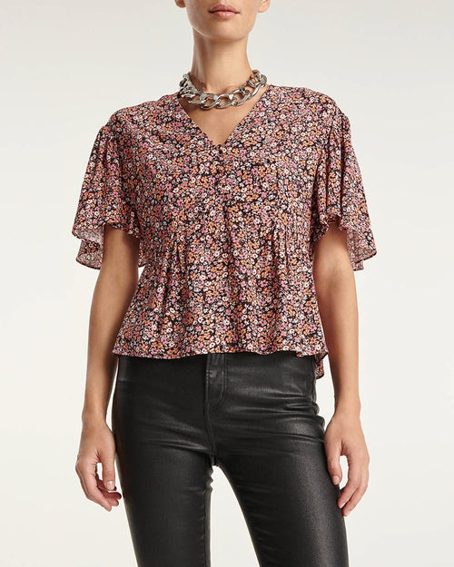 Fluid Pink Floral Print Top with Ruffles - Women