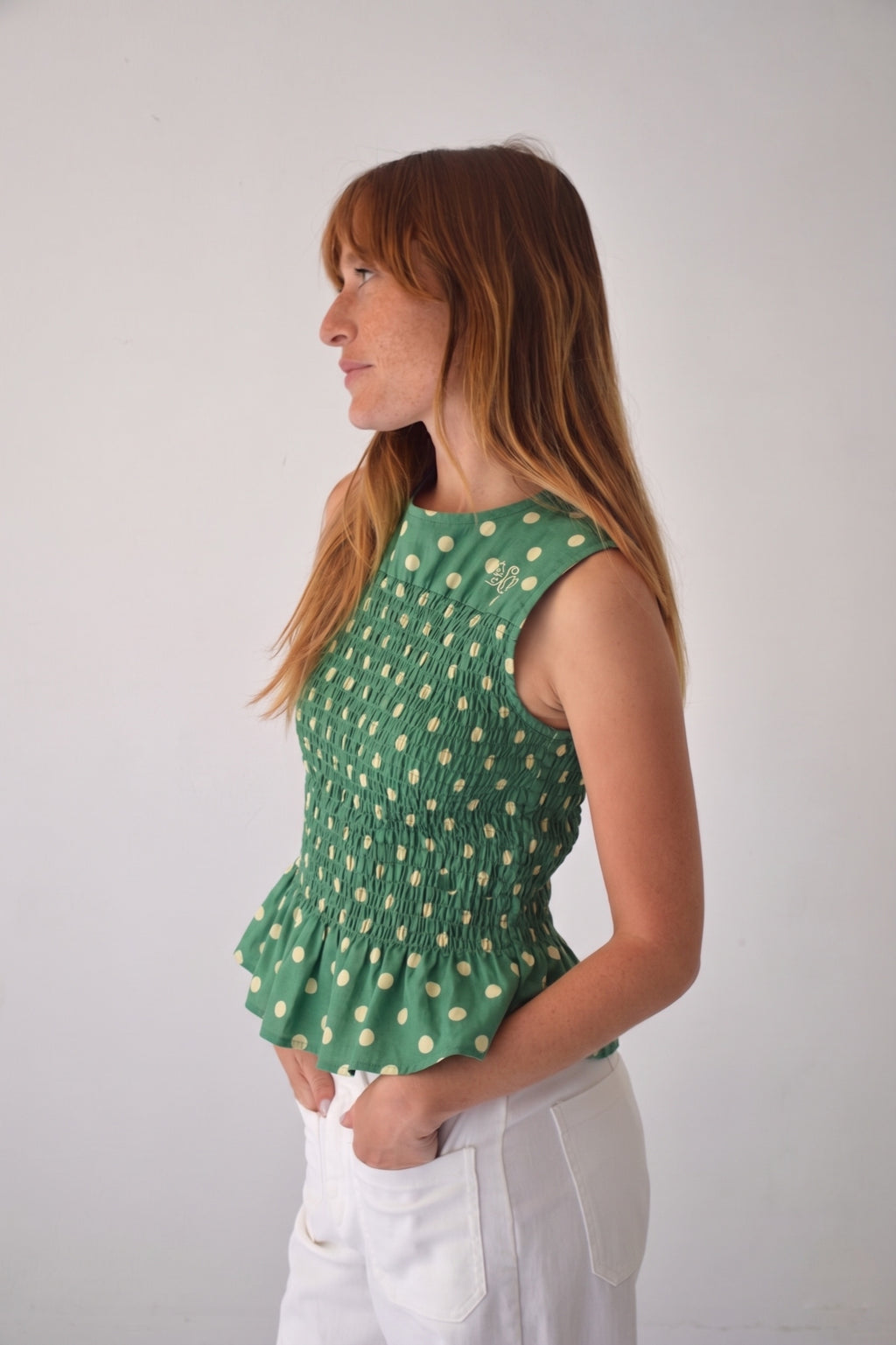 Top Cora Polka Dots Green