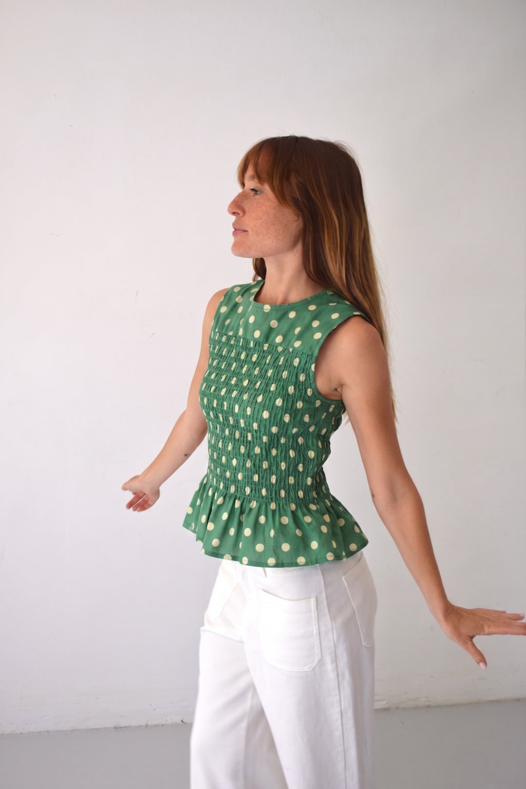 Top Cora Polka Dots Green