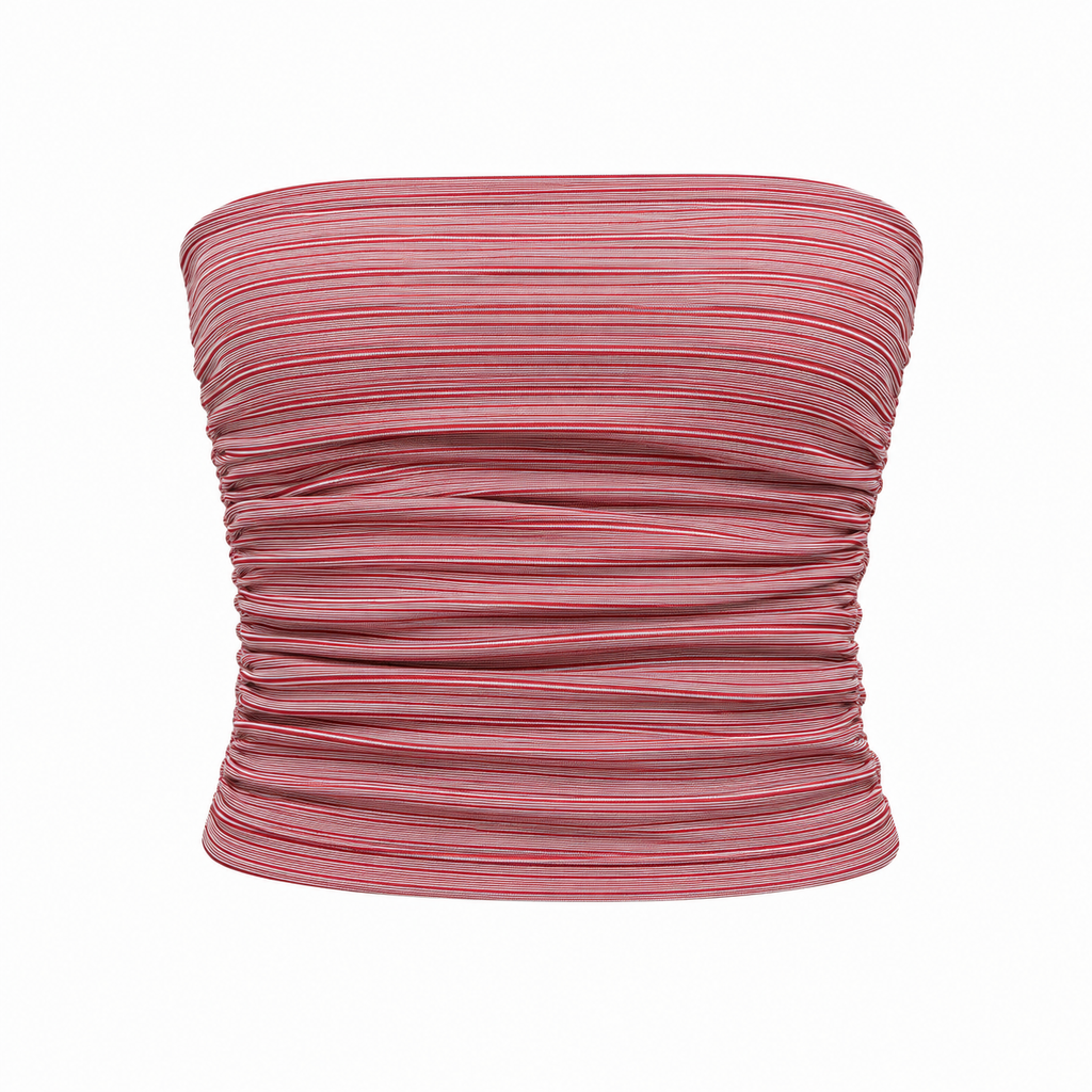 Top Bandeau Noa Ruched - Red Stripes