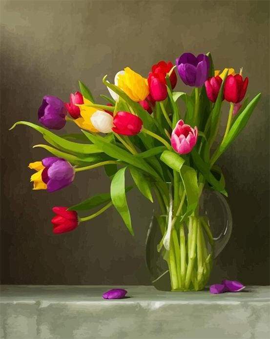 Paint By Numbers - Multicoloured Tulips