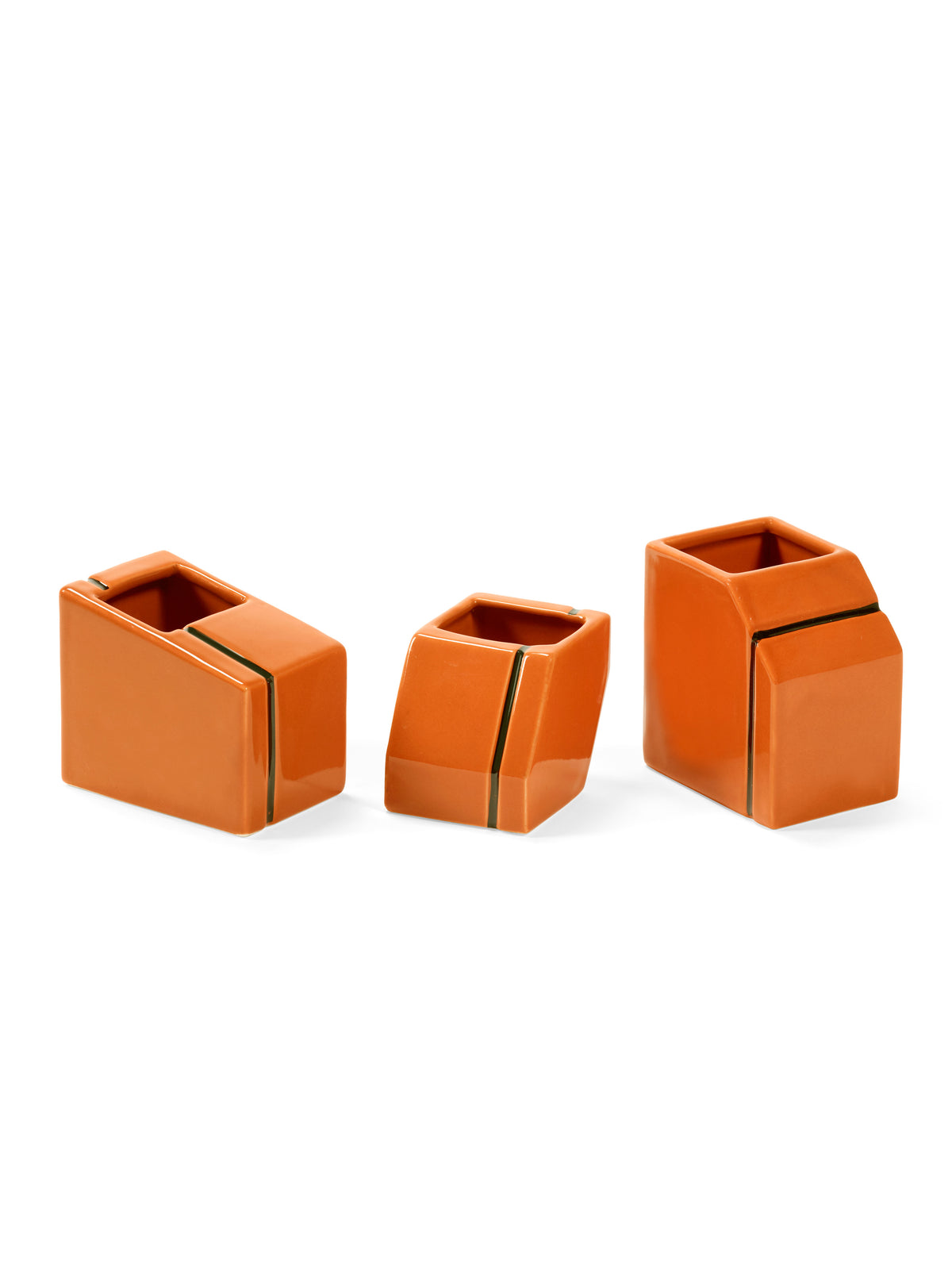 Accessories Silos - Set Di 3 Vasi Mini - Porcellana - Arancione