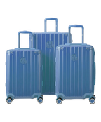Set of 3 rigid Intemporelle polycarbonate suitcases in grey-blue, front view with GYL logo