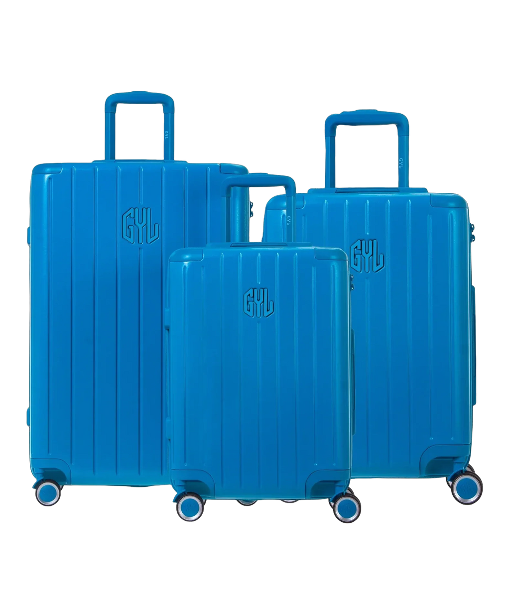 Set of 3 rigid Intemporelle mint cabin, week and hold suitcases, front view GYL