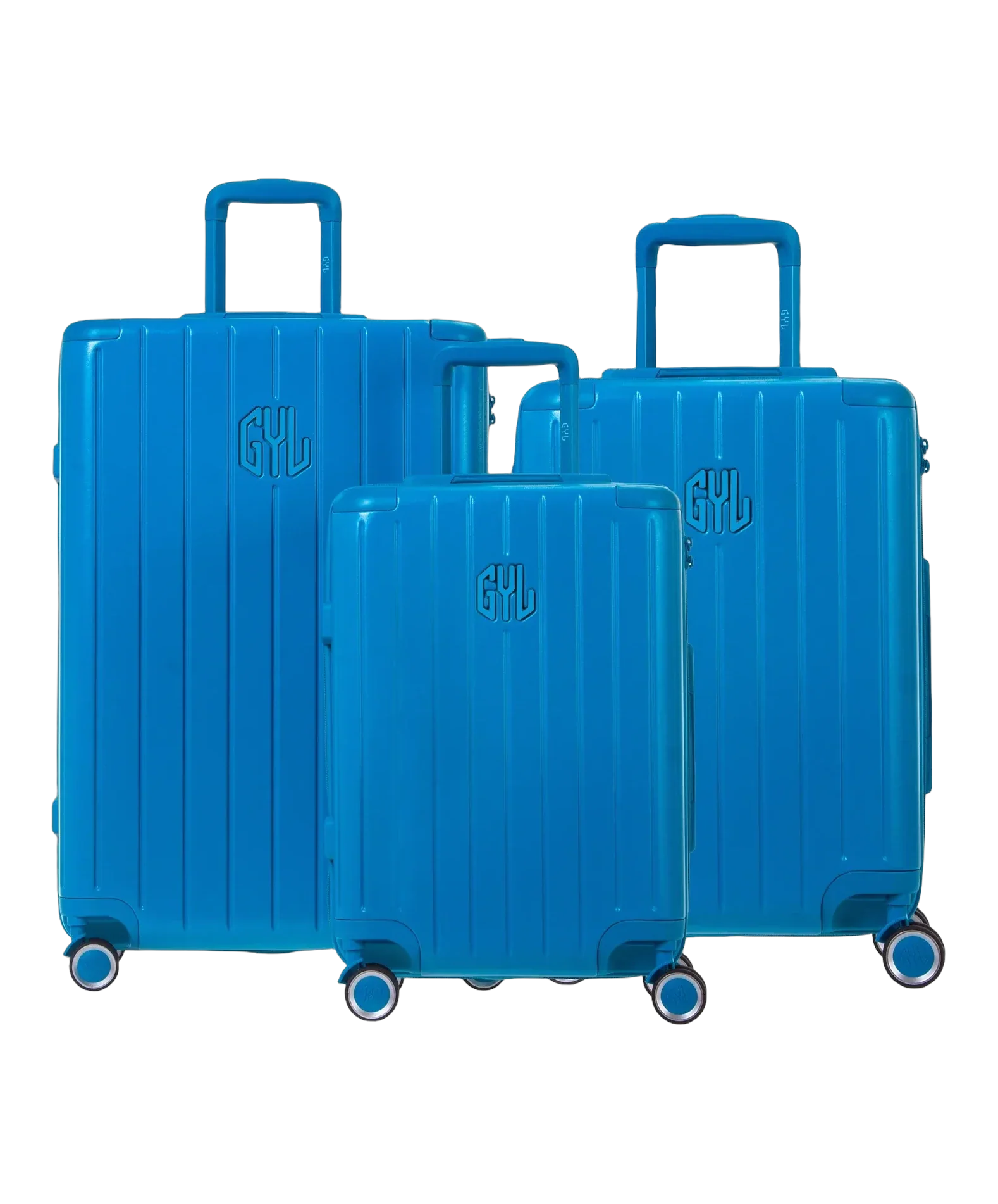Set of 3 rigid Intemporelle mint suitcases cabin, medium and large front view GYL