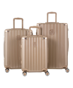 Intemporelle polycarbonate suitcase, set of 3 cabin, week and hold suitcases in champagne, front view of the complete set