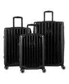 Intemporelle polycarbonate luggage set of 3 cabin, medium and large suitcases in black, front view of the complete set