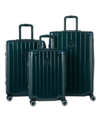Intemporelle polycarbonate suitcase, set of 3 cabin, week and hold suitcases in fir green, front view of the complete set
