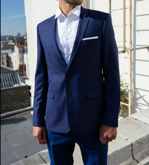 Slim Blue Wool Dress Jacket - Men