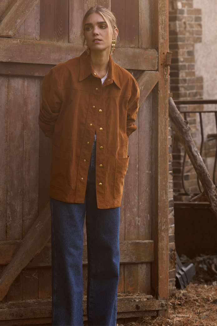 RAÏSSA CARAMEL VELVET OVERSHIRT