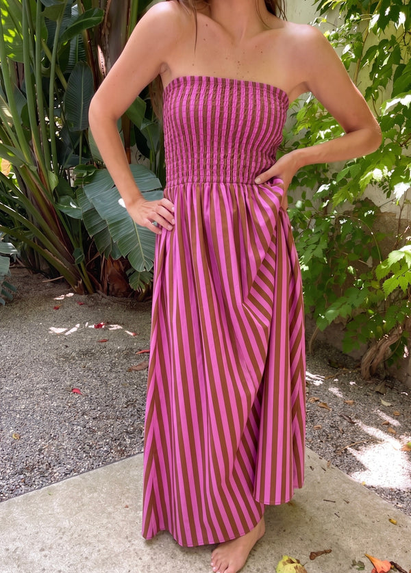 Robe Emily Rayures Marron Et Rose