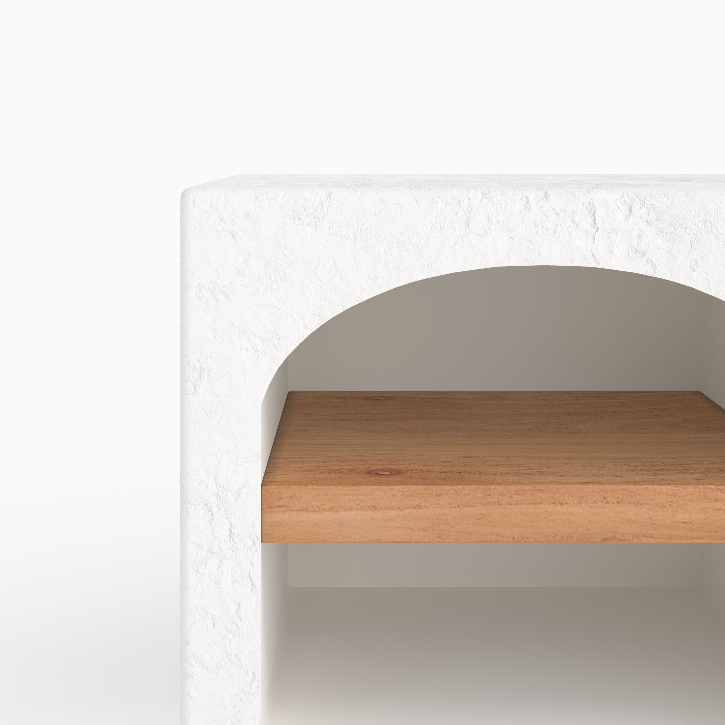 Fira - Bedside Table In Off-White Plaster And Acacia Wood