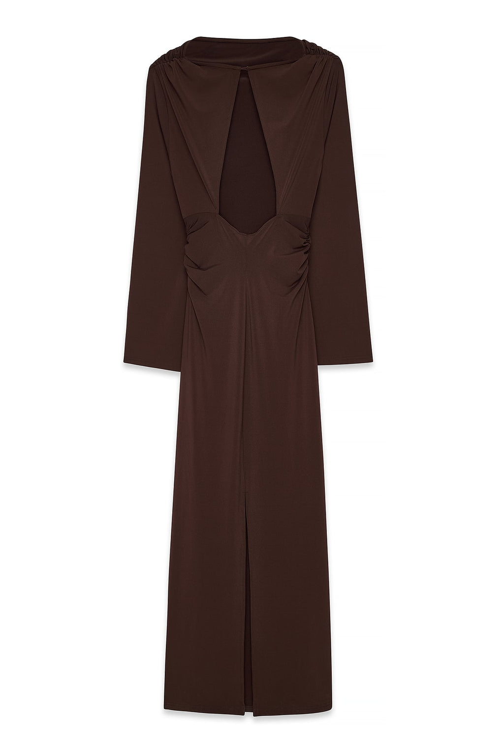 Robe Longue À Manches Larges Et Dos Ouvert Marron
