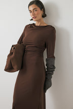 Robe Longue À Manches Larges Et Dos Ouvert Marron