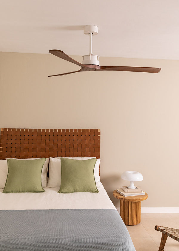 Wind Large DC - Ventilador de techo Silent XL 40W - Blanco/Madera oscura