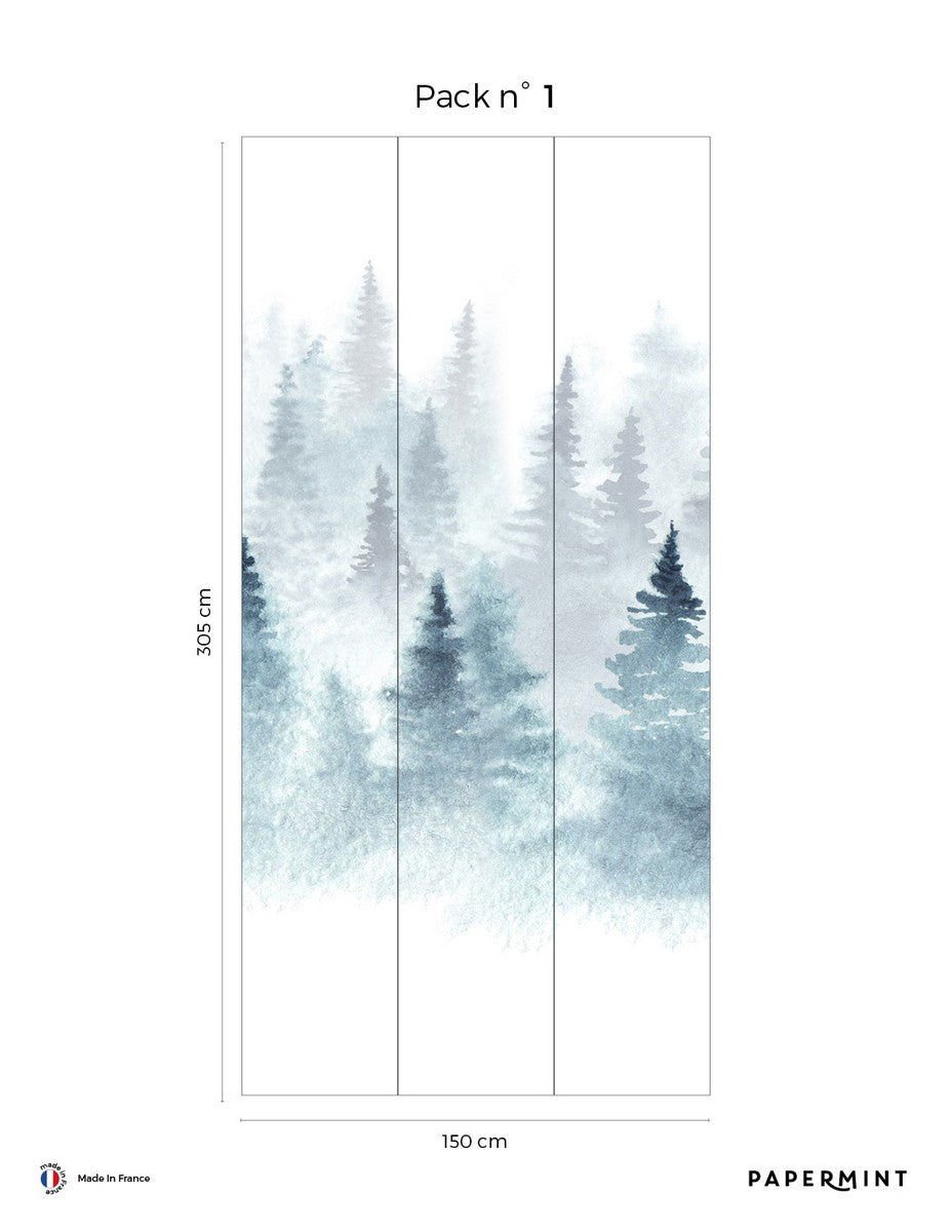 Mural Winter Forest - Bleu Neige