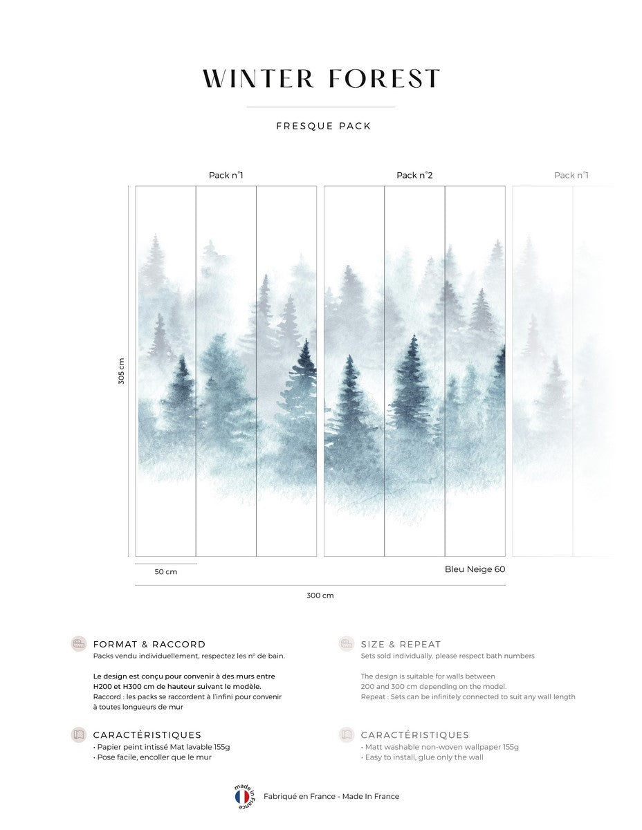 Mural Winter Forest - Bleu Neige