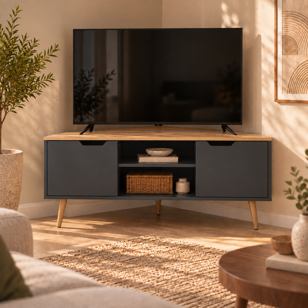 Lyna - Corner TV Unit - Grey and Oak Effect