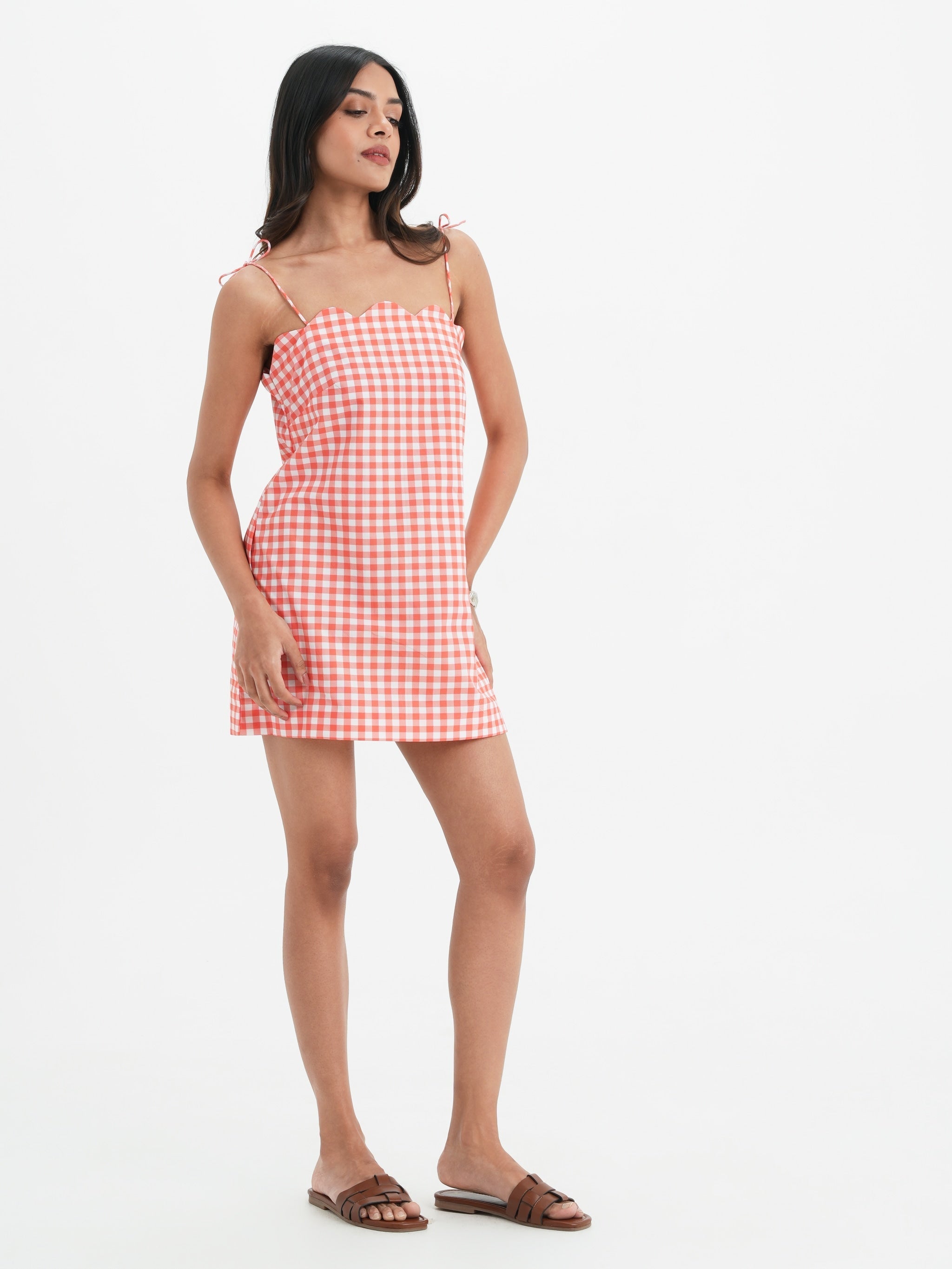 Zoe Dress - Coral Gingham