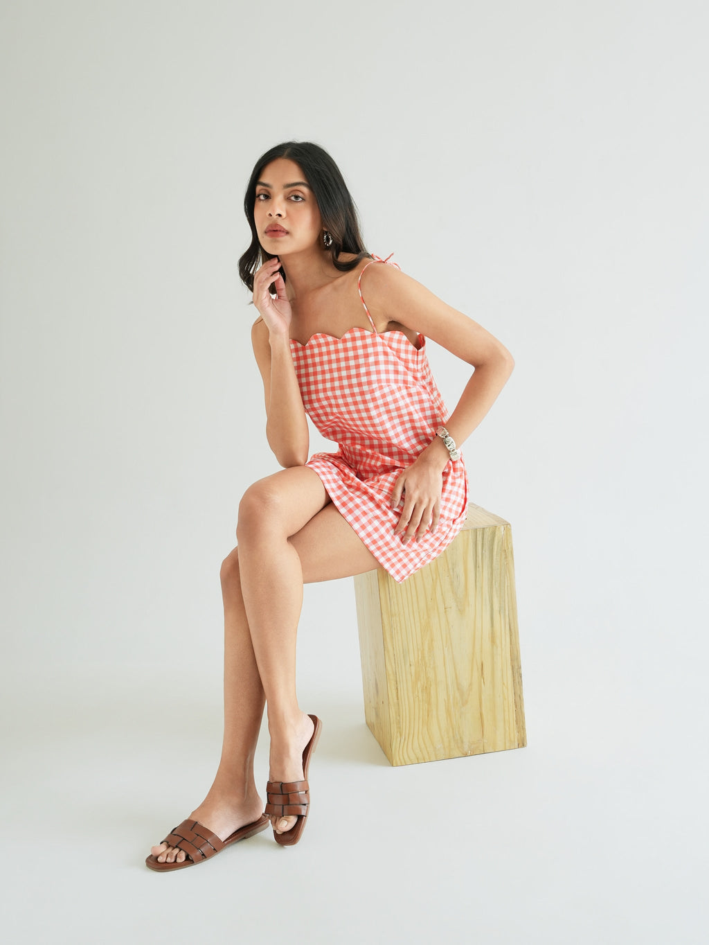 Zoe Dress - Coral Gingham