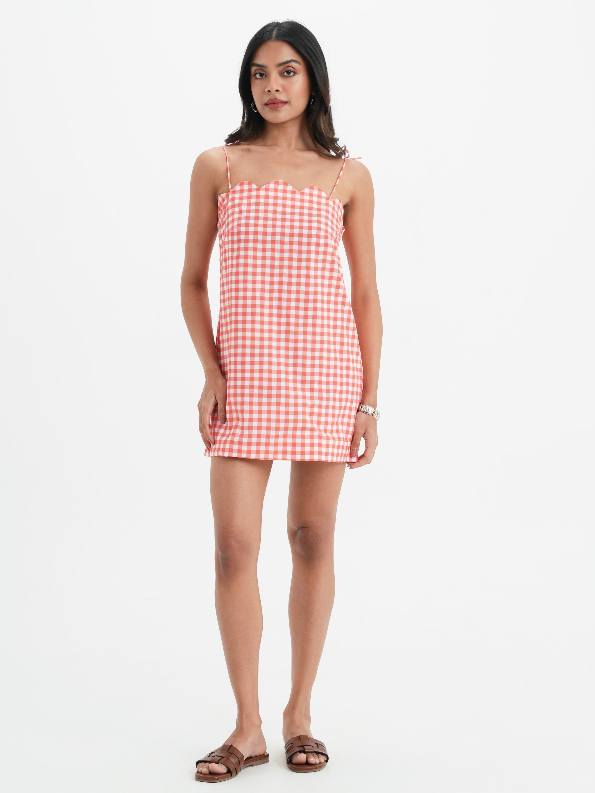 Zoe Dress - Coral Gingham