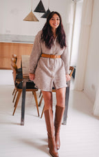 Lison Houndstooth Camel Dress