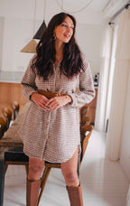 Lison Houndstooth Camel Dress